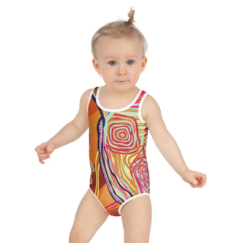 All-Over Print Kids Swimsuit / 2T — White