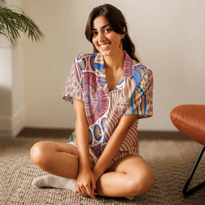 All-over print women’s short sleeve pajama top / White / XS — White
