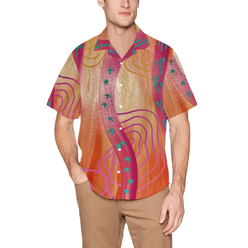 Hawaiian Shirt with Chest Pocket&Merged Design — Midnight Dreaming