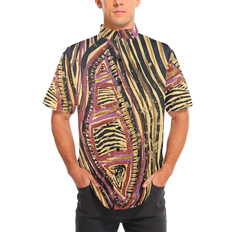 Men's Stand-Up Collar Short Sleeve Shirt — Midnight Dreaming