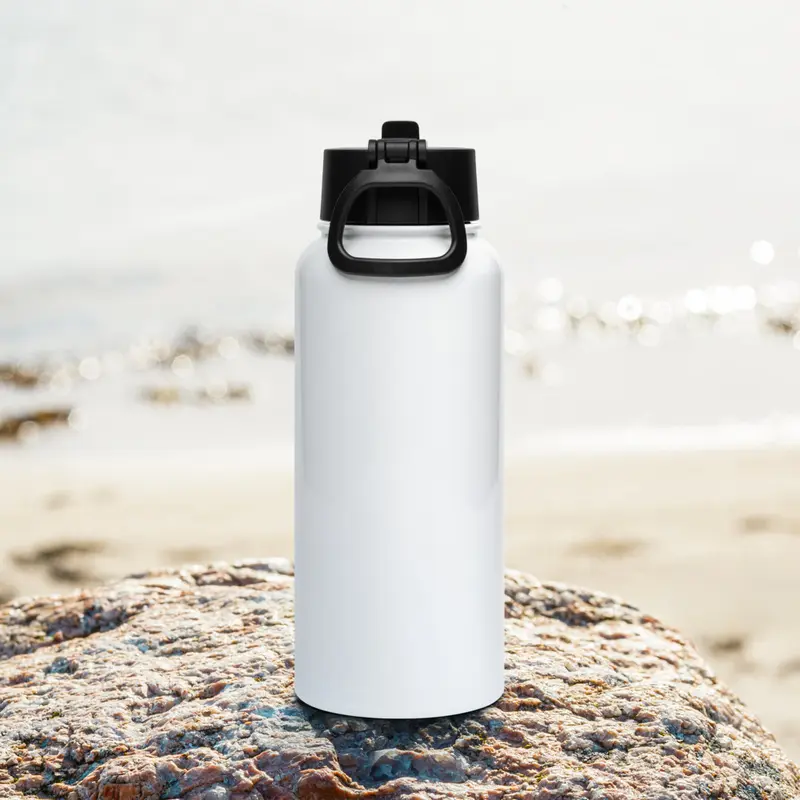 Stainless steel water bottle with a straw lid — White