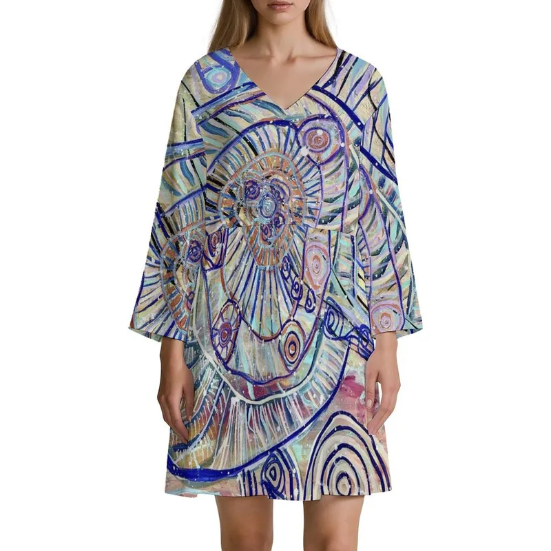 V-Neck Three-Quarter Sleeve Dress — Design 2 — Midnight Dreaming