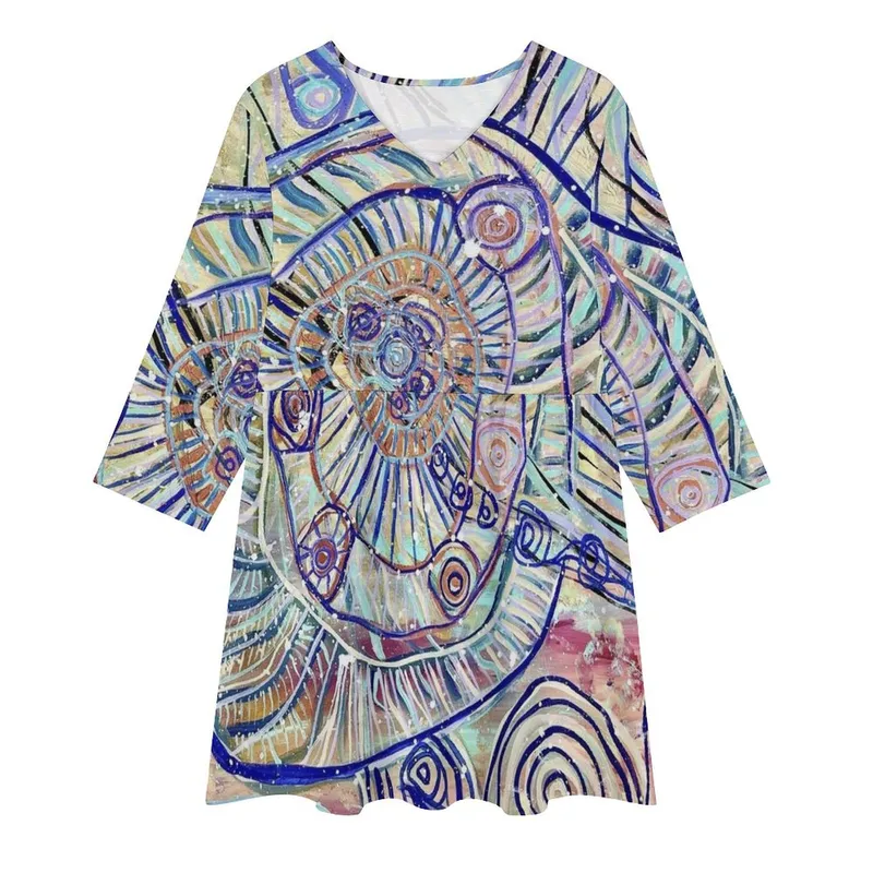 V-Neck Three-Quarter Sleeve Dress — Design 2 — Midnight Dreaming