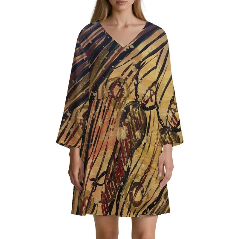 V-Neck Three-Quarter Sleeve Dress — Midnight Dreaming
