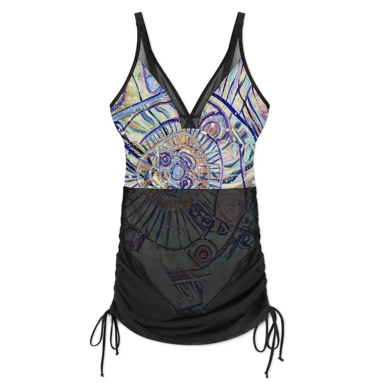 Women's Mesh Plunge One-Piece Swimsuit — Midnight Dreaming