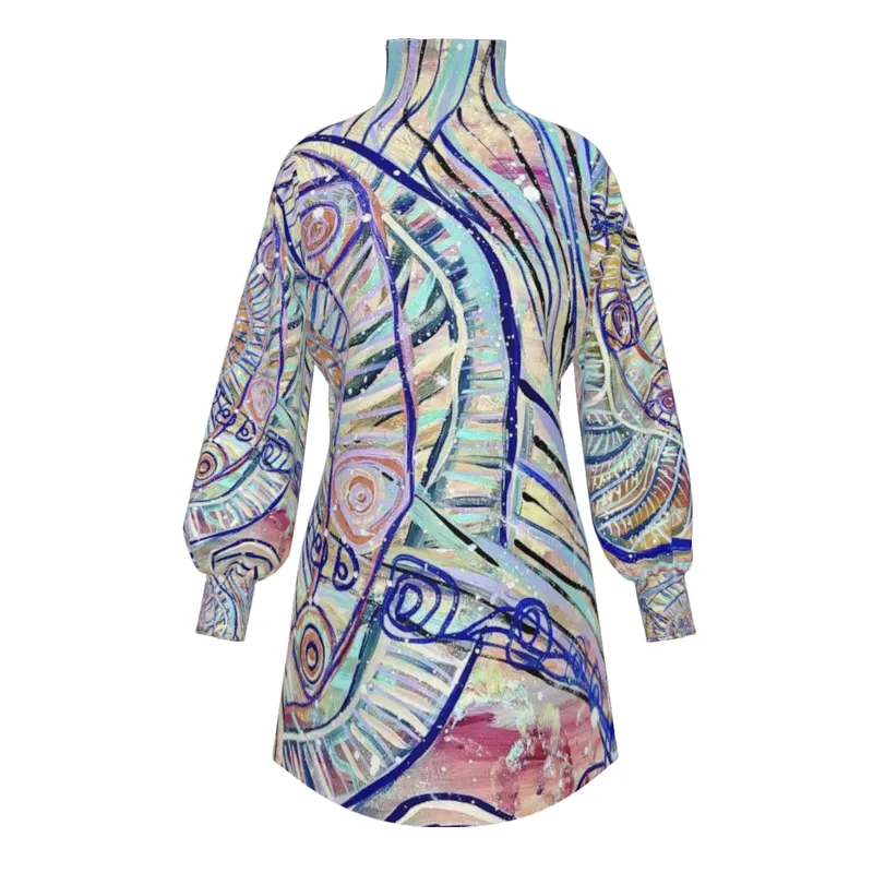 Women's Turtleneck Lantern Sleeve Dress — Midnight Dreaming